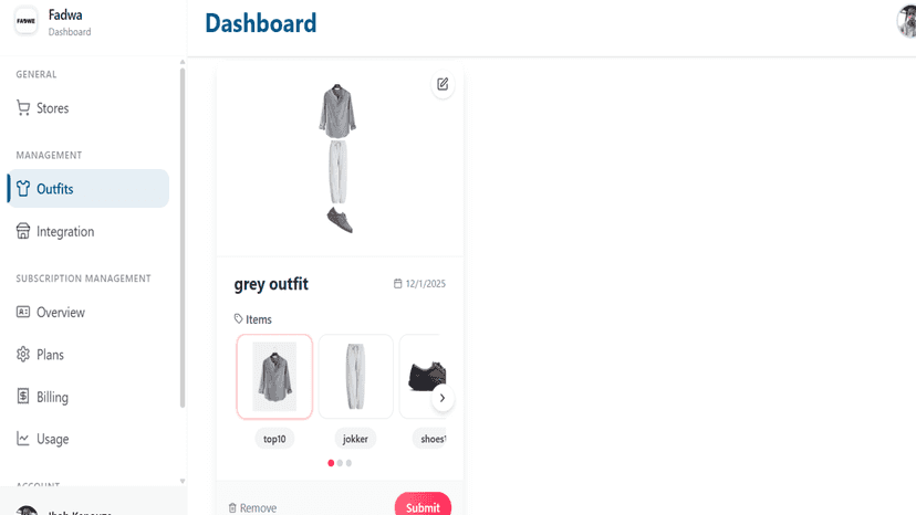 interface representing the outifts creating through Fadwe