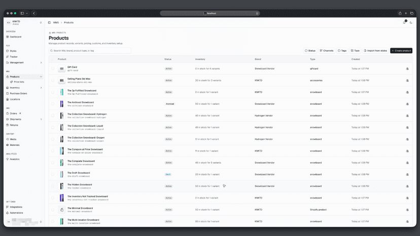 Products page