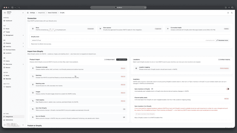 shopify connection screen