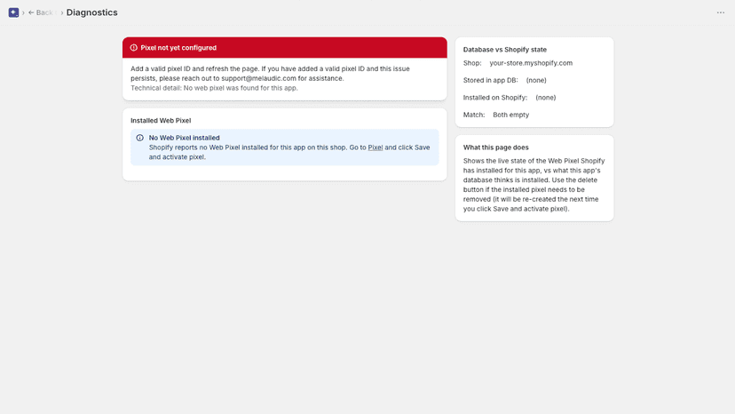 Diagnostics page showing actionable recovery guidance banner