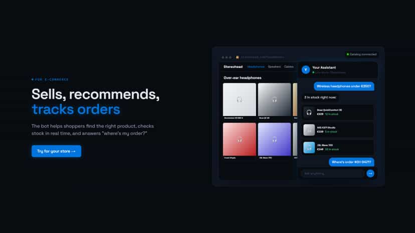 AI chatbot recommending store products and tracking live orders.