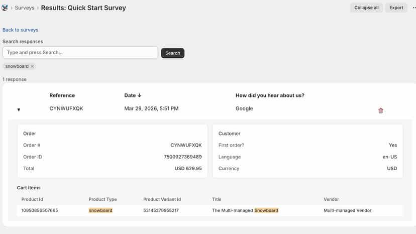 swoop-survey results page