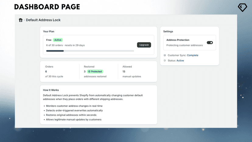 Dashboard and settings