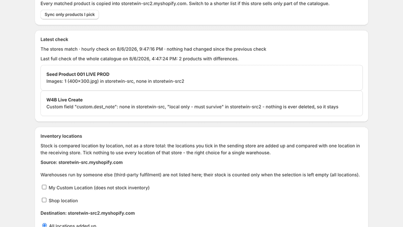 Difference report naming the product, the field and both values