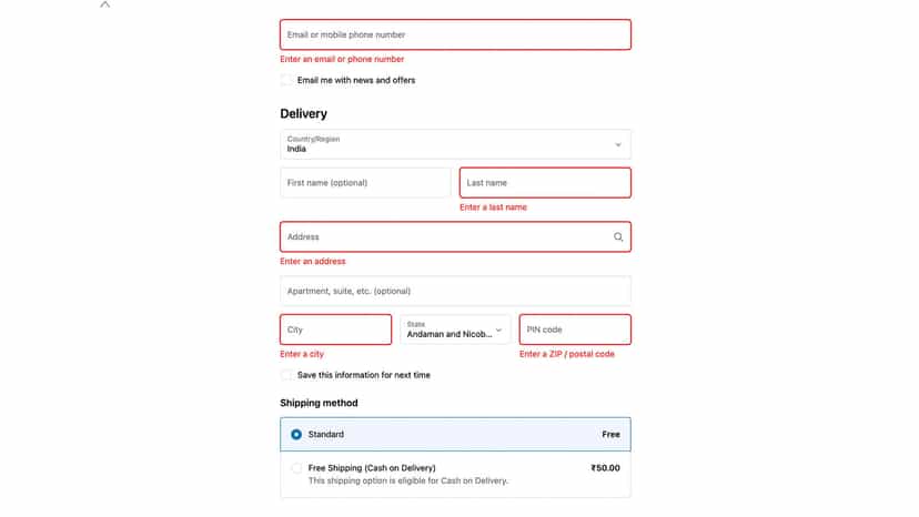 Default checkout without any restrictions