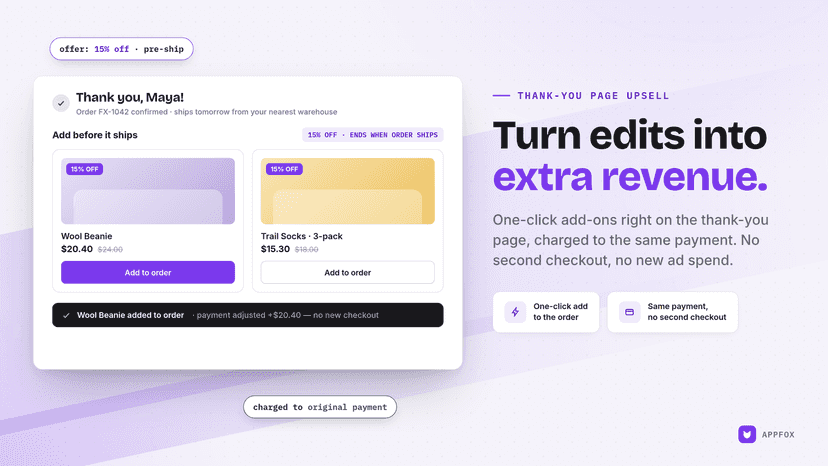 Post-purchase upsell widget with one-click add to order