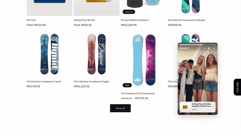MaxProof video widget showing tagged product while browsing