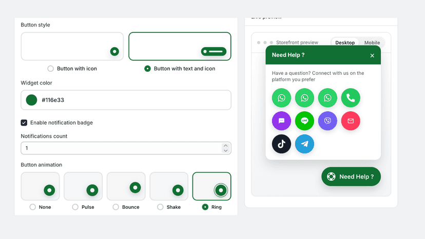 Floating chat button on Shopify storefront