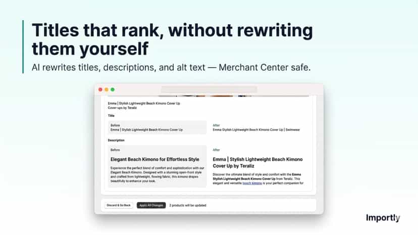 Before and after AI rewrite of product title and description