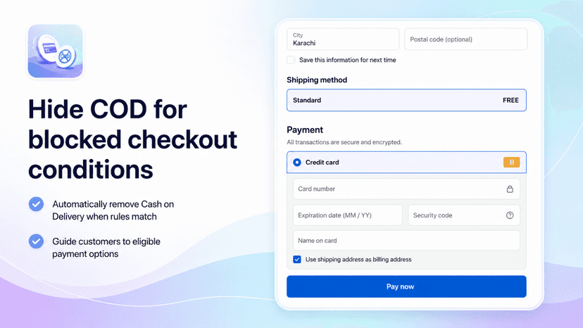 Cash on Delivery hidder at checkout