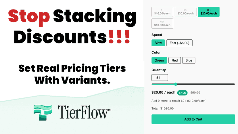 Product page with tiered pricing and quantity slider