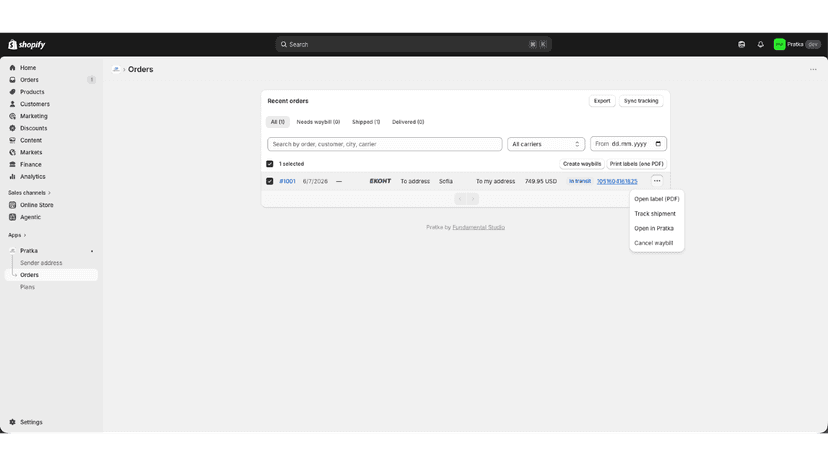 Pratka - Waybills and tracking in a single click