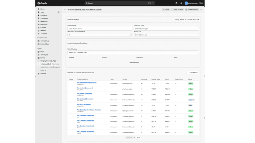 Creating a new product rate action