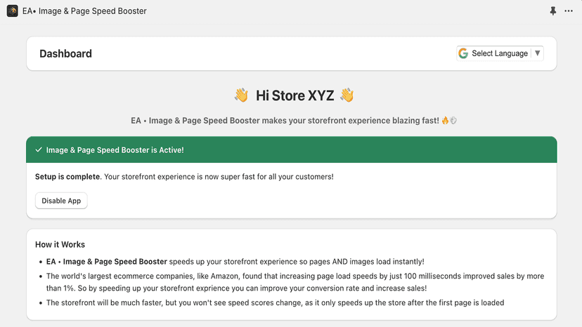 One Click Setup Page Speed Booster