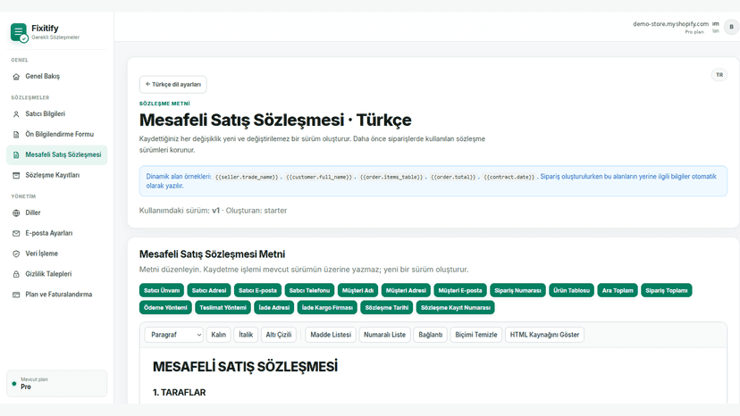 Shopify Dinamik Oluşturulan Sözleşme Düzenleme