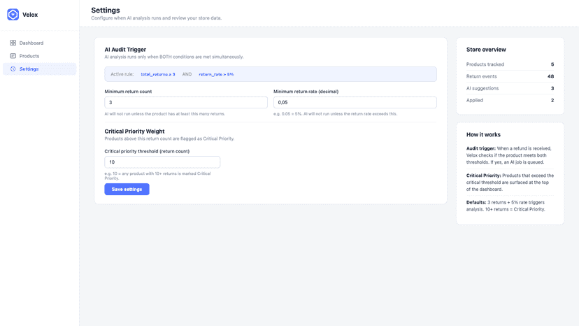 Settings overview