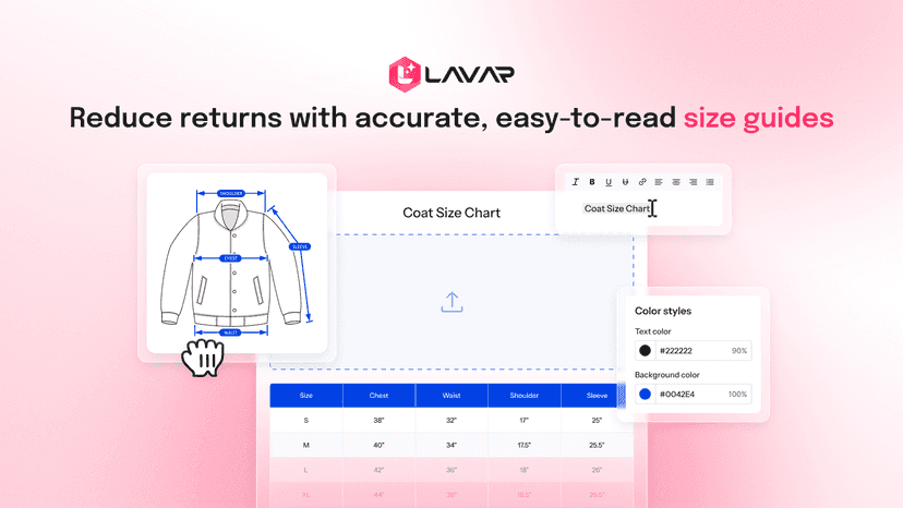 Customizable size charts tailored to every product