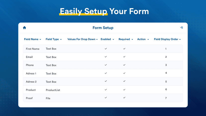Admin Form Setup