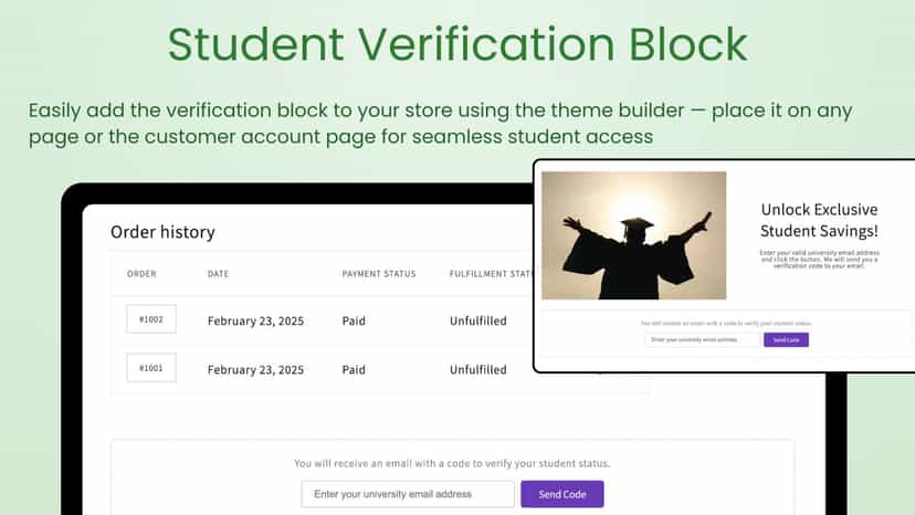 Screenshot of student verification block added to store pages.