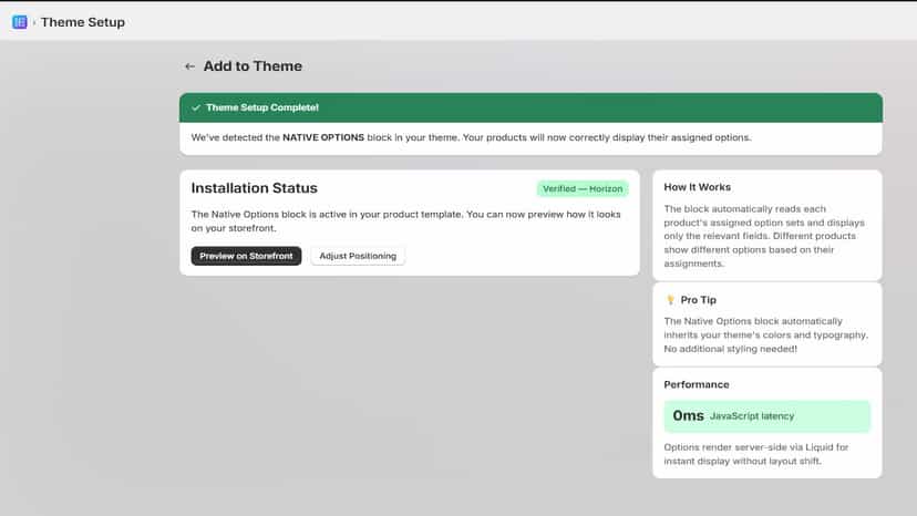 Add to Theme - native options