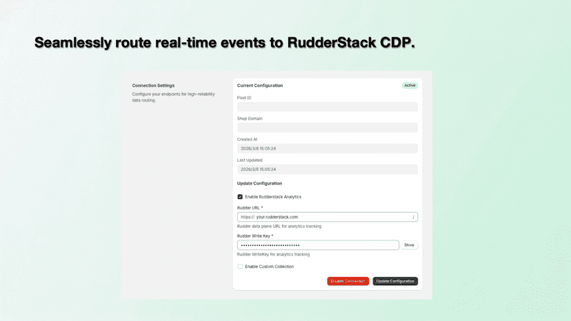 Seamlessly route real-time events to RudderStack CDP.