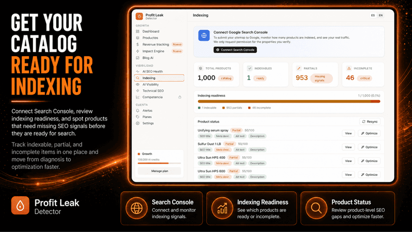 Connect Search Console and track product indexing
