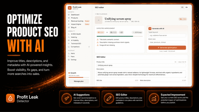 Optimize Shopify product SEO with AI suggestions and editor
