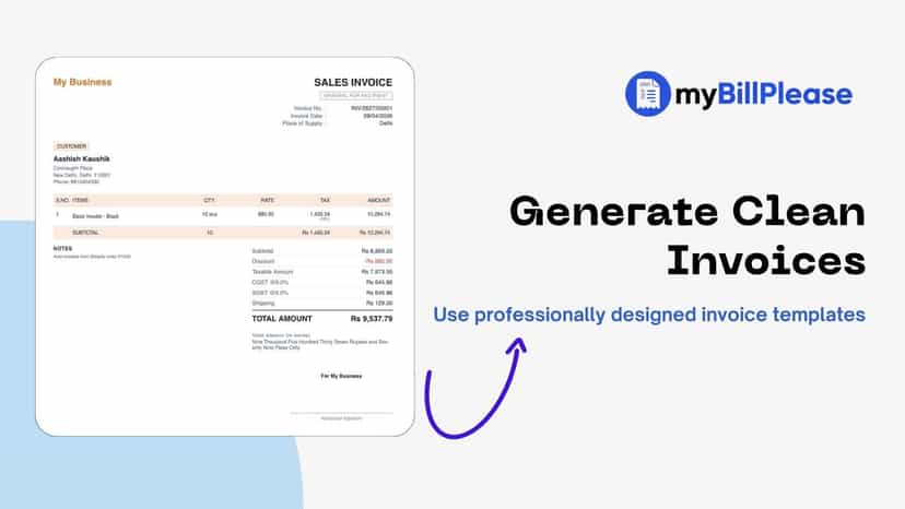 Clean GST PDF invoice template with tax breakdown