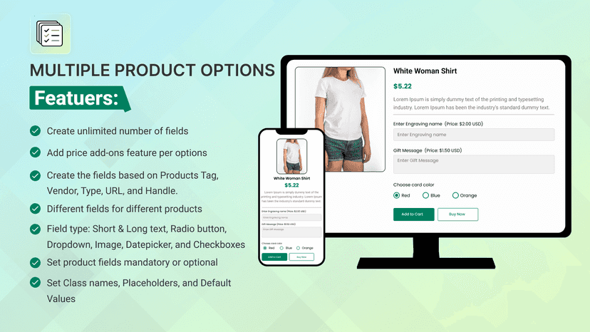 Multiple Product Options Features