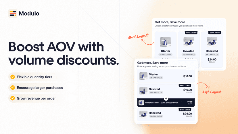 Modulo discount bundles: grid and list layouts