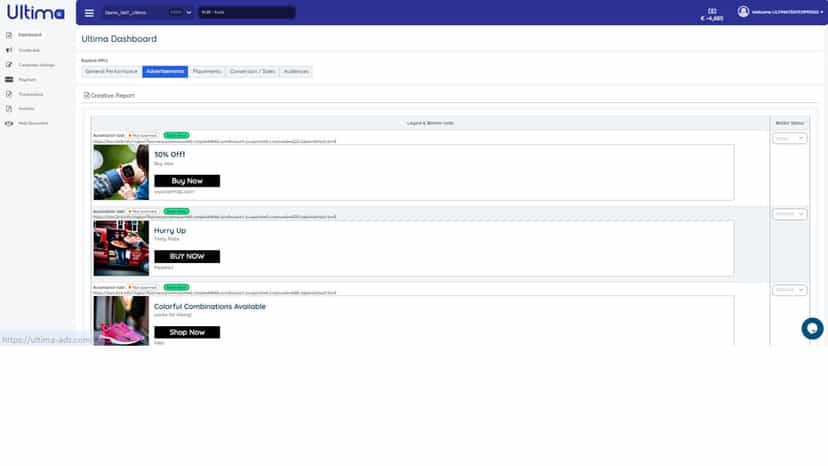Dashboard showing Creatives & Bidder Status