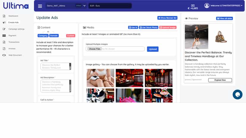 Dashboard showing Creative Preview