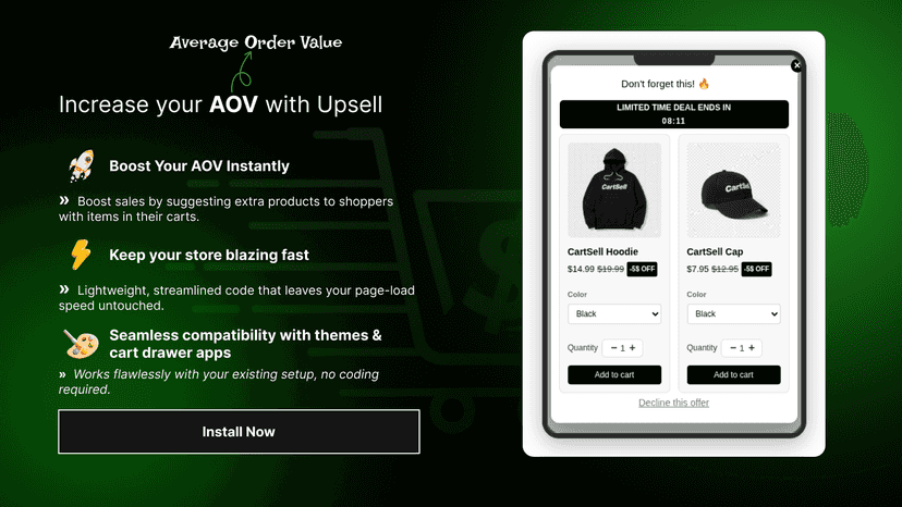 Increase your AOV with upsell popups.