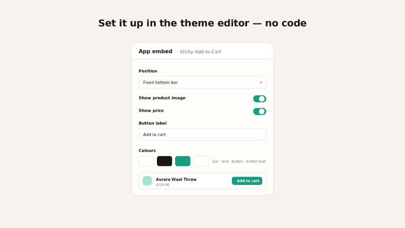 Theme editor settings for Sticky Add to Cart
