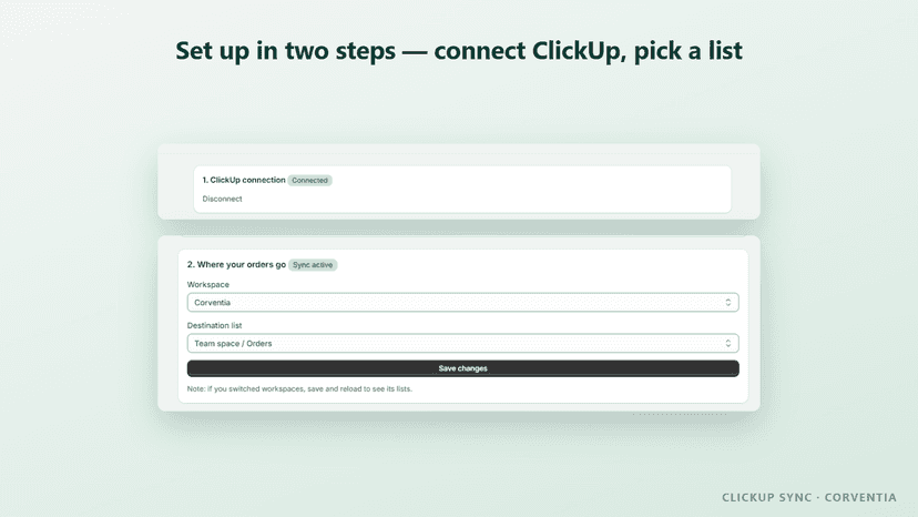 Connect ClickUp and pick a destination list