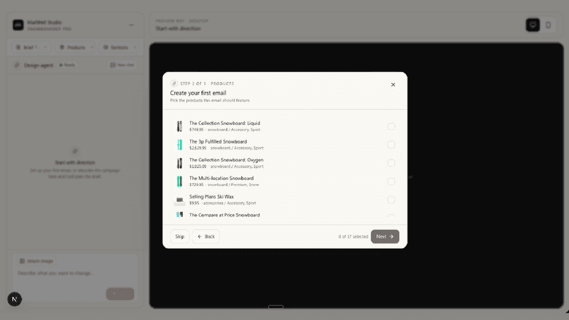 Product picker with Shopify catalog items selected