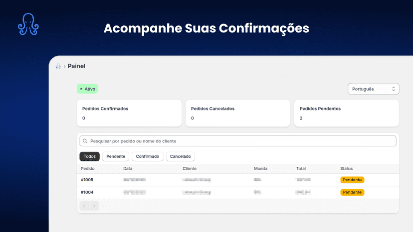 Dashboard de gerenciamento e status de pedidos
