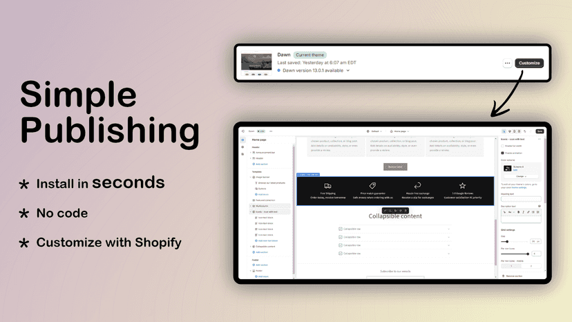 Easy to install any section and customize