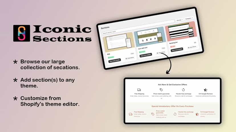 iconic theme sections and blocks