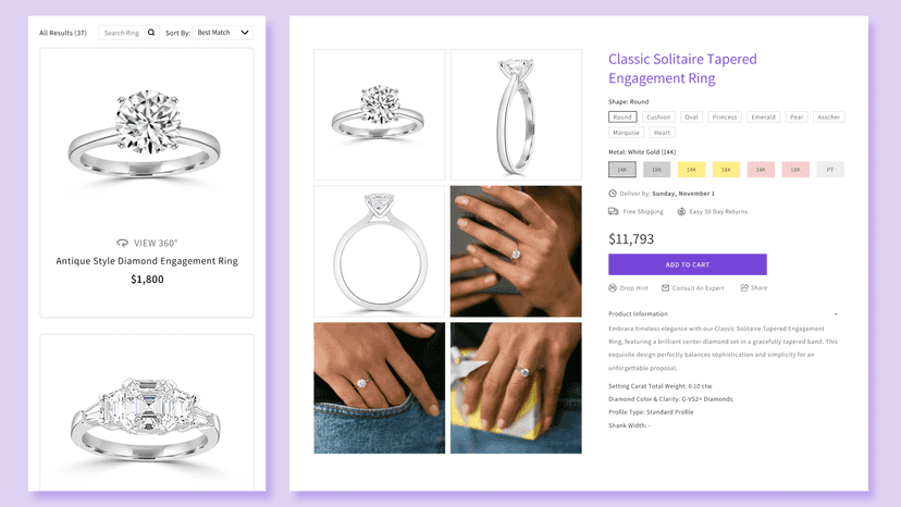 Ring Detail Page with Gallery and Scrollable View
