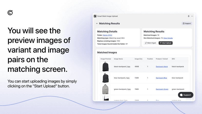 Step 5: Check match results and start upload photo