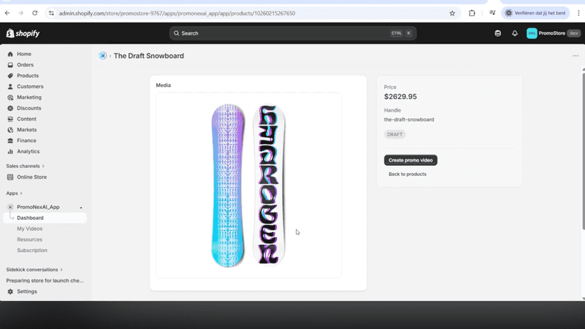 Shopify product video generator dashboard PromoNexAI