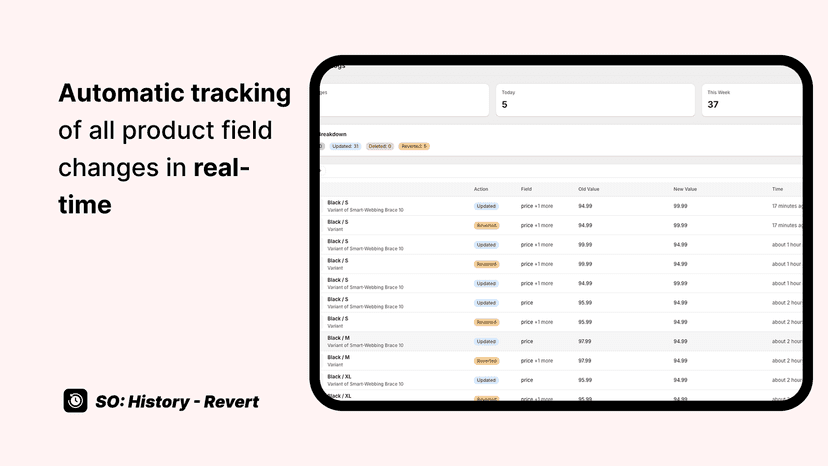 Track changes to variants, metafields, categories, and media