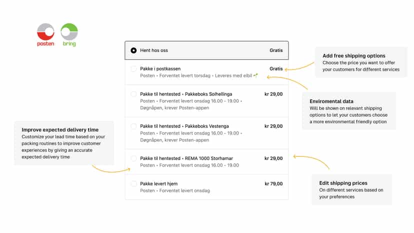 Show freight options from Posten Bring in checkout