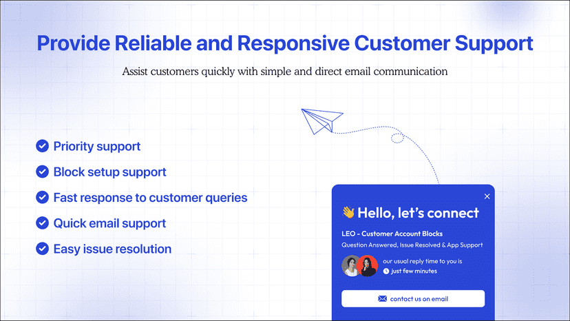 Fast email support for customer account blocks