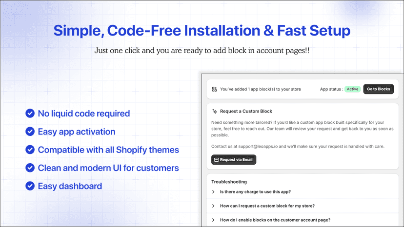 Set up customer account blocks with no coding