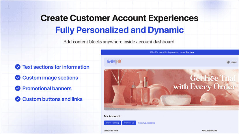 Personalized customer account with content blocks