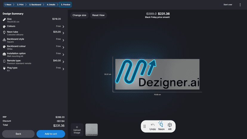 Image to neon design canvas preview page