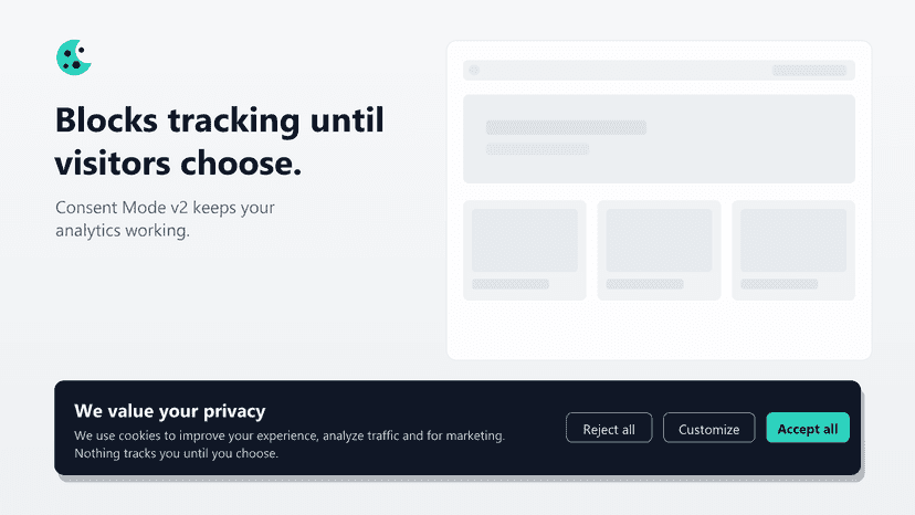 Cookie consent banner blocking tracking until visitors choose