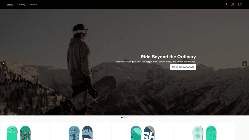 Hero slider on a snowboard storefront